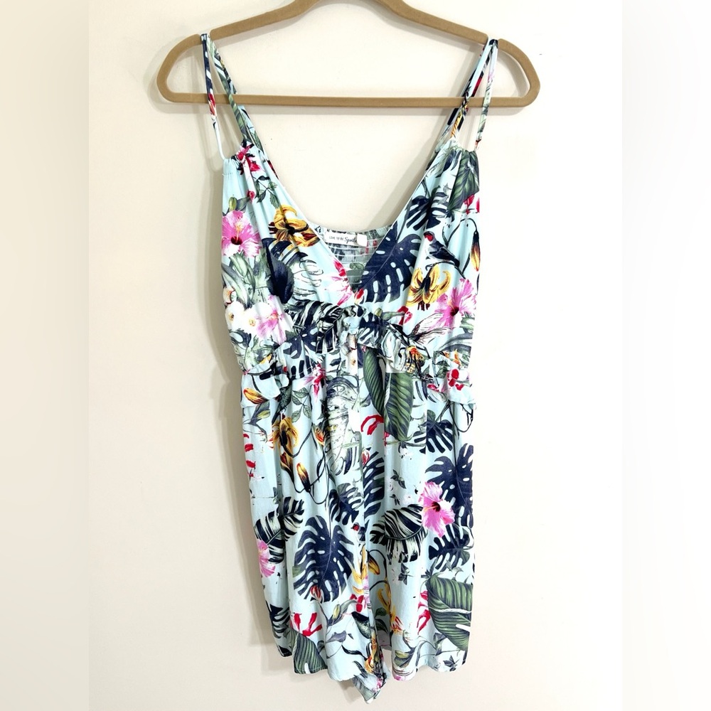 LIVE TO BE SPOILED Juniors White Floral Double Strap Smocked Back Romper Size L